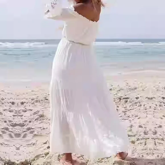 Elegant White Off-Shoulder Dress white boho dress - Picture 5 of 8